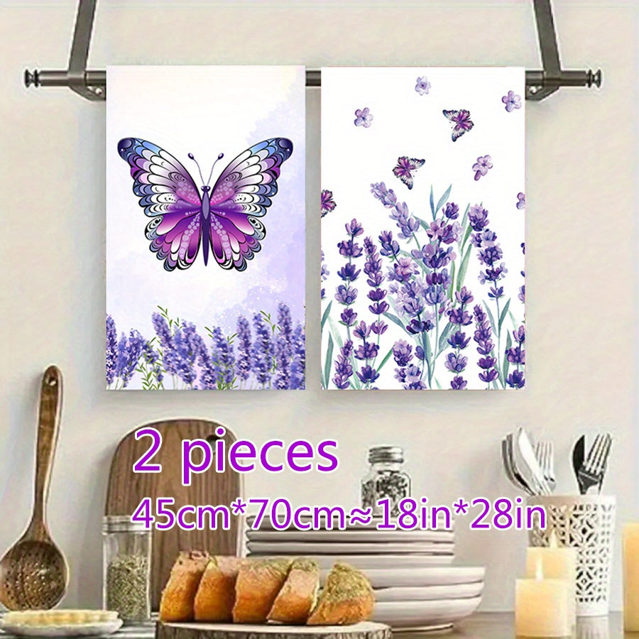 Butterfly Lavender Kitchen Towels Absorbent Decorative  Soft