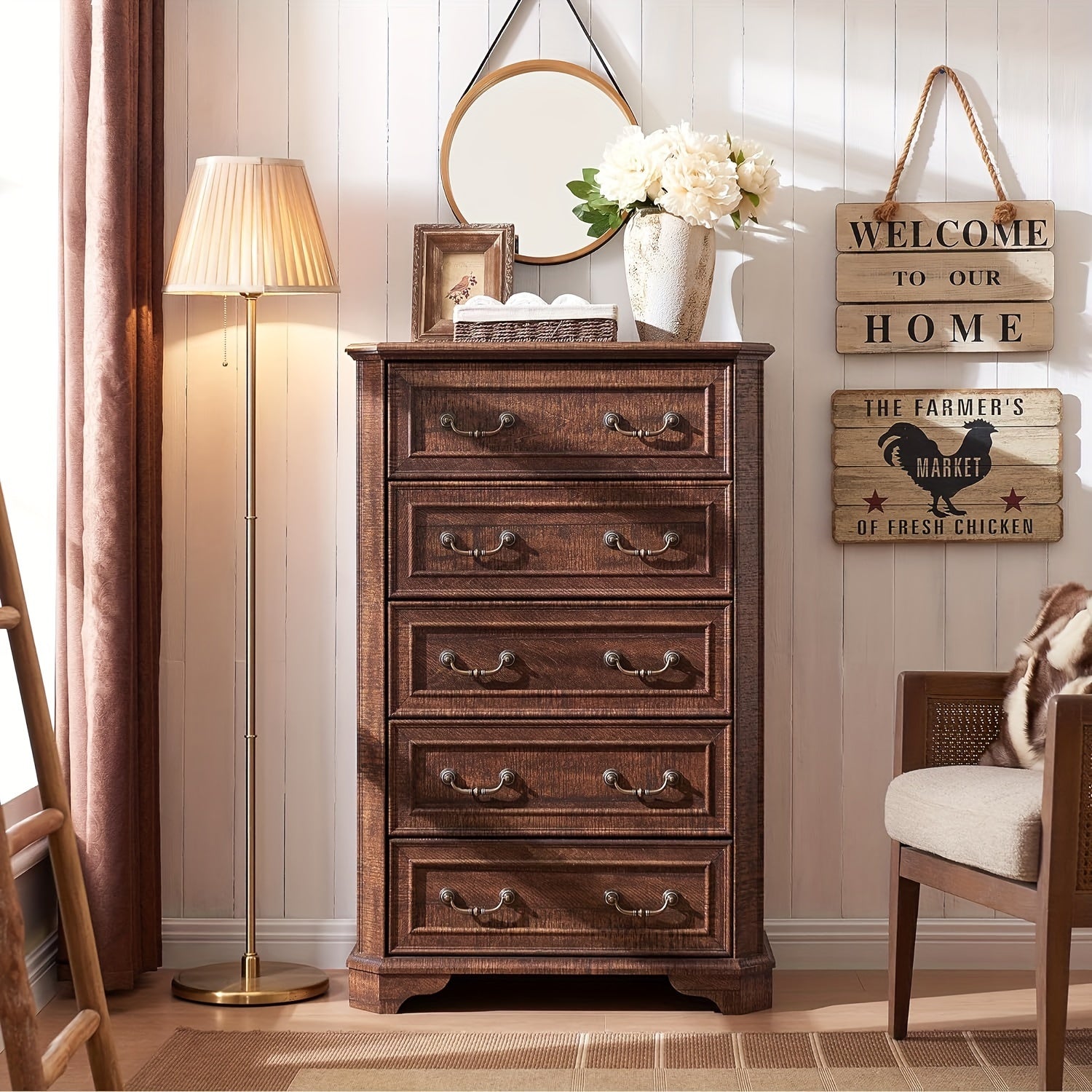 Rustic Farmhouse Dresser Vintage Charm Spacious Storage