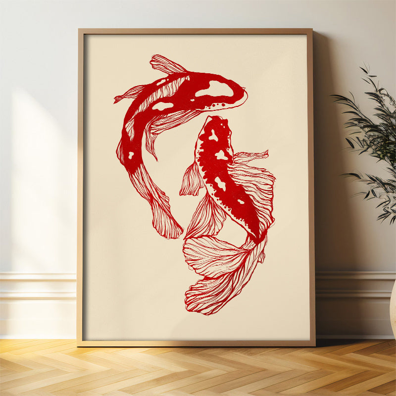 Red Koi Canvas Art Modern Japanese Style